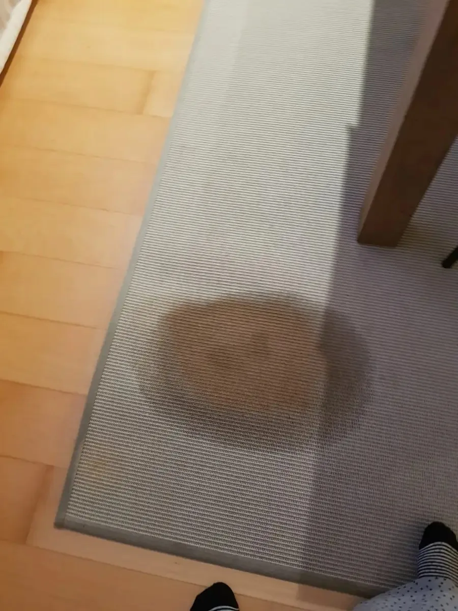 Alfombra con mancha antes del servicio de desinfección en Pamplona